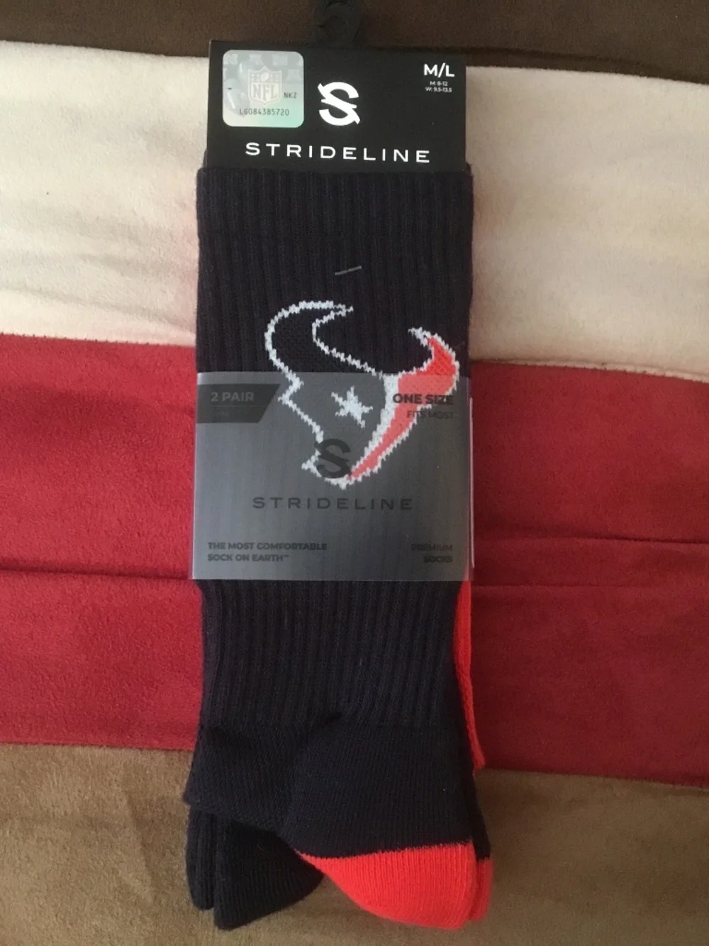 2 Pairs NFL Houston Texans StrideLine Soxes (Blue & Red and Red and Blue) UNSEX